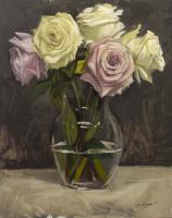 Study of White & Pink Roses on Glass Vase (framed)